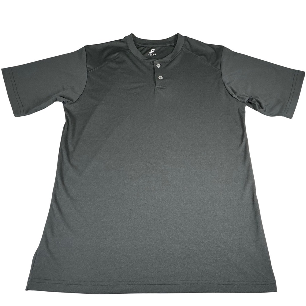 Champro Mens Gray Two Button Henley Baseball Jersey Shirt Size Medium BS11